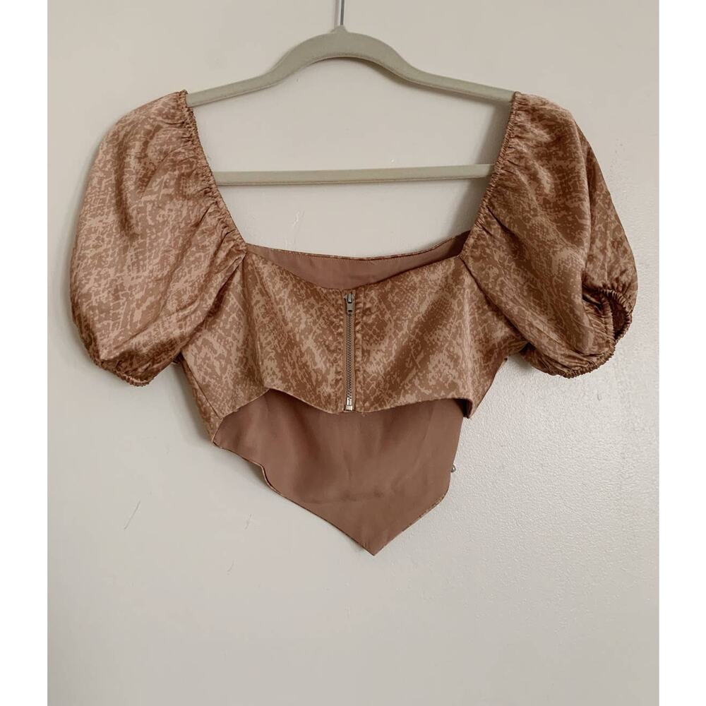 Gold Forever 21 Animal Print Puff Sleeve Bandana Top S - Picture 3 of 4